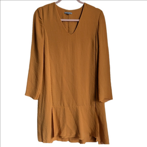 COS Mustard Orange Flowy Minimalist Contemporary V Neck Tunic Dress Size 6